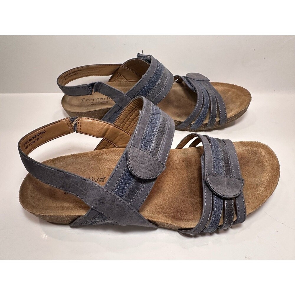 Comfortiva Gabrielle 2 Leather Comfort Sandals Women’s 9.5M Blue Cork Footbed